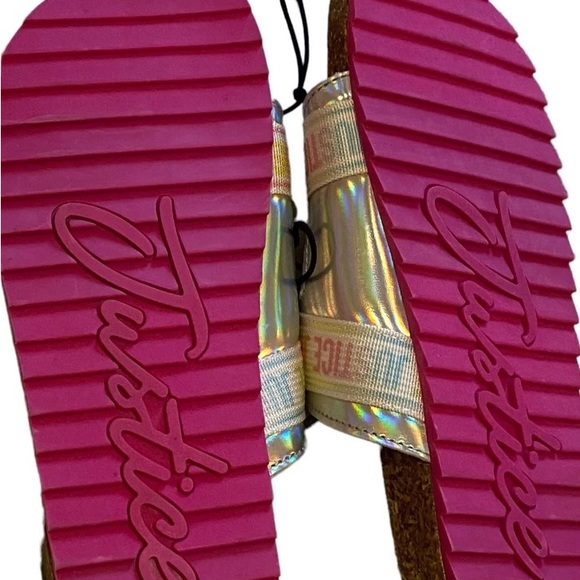 Girls Sandals Justice Size 5 Slip On Footbed Shoes NWT pink pastel - Picture 4 of 8